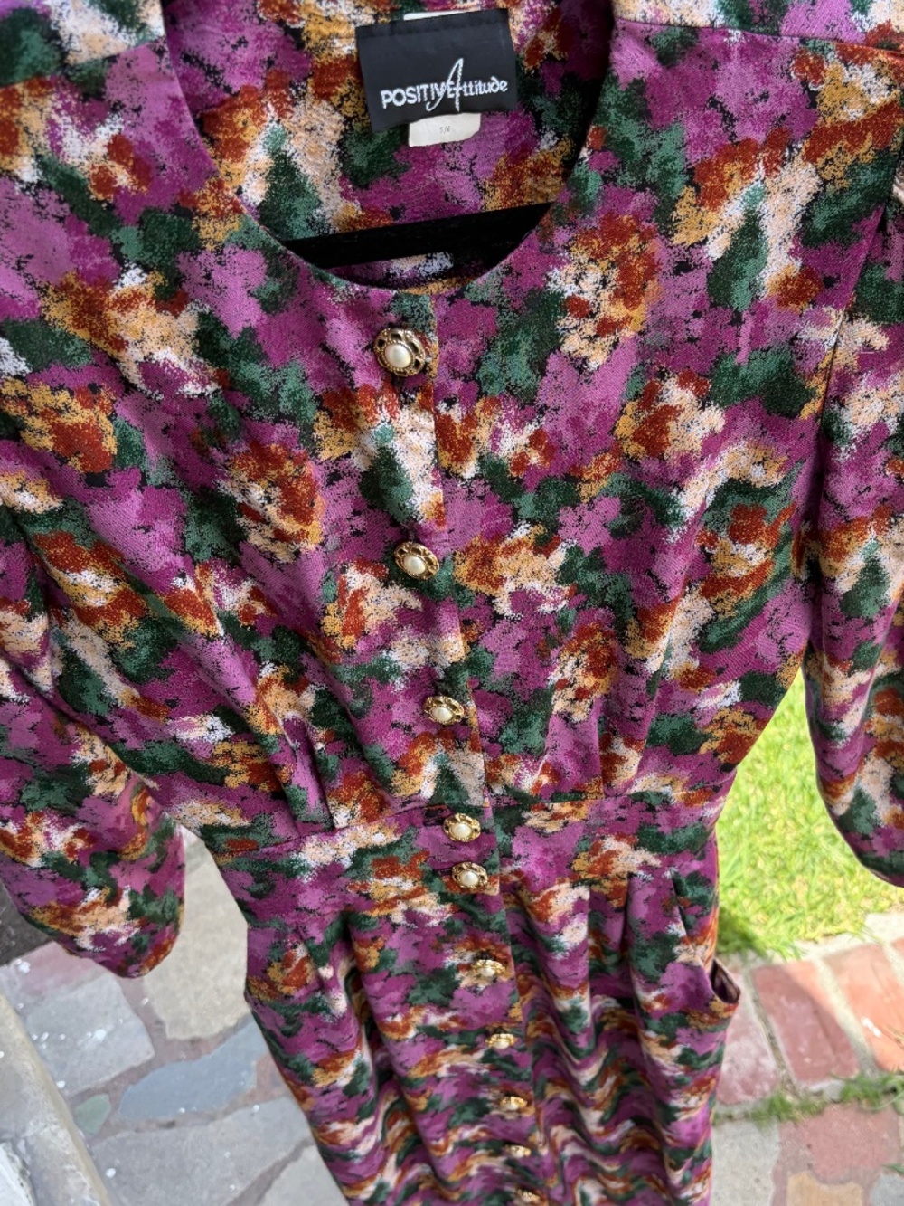 Vintage 80s Floral Midi Dress Size 5/6 • Positive Attitude • Button Front 🪻
